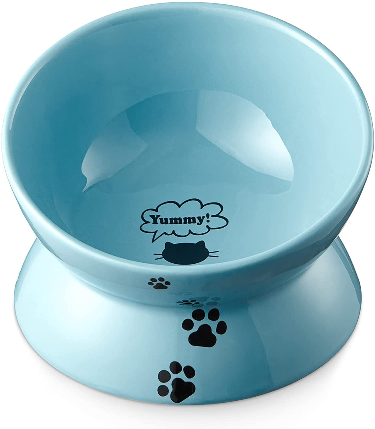 Elevated Ceramic Cat Food Bowl - Anti-Vomiting, Spine-Friendly Design in Lake Blue