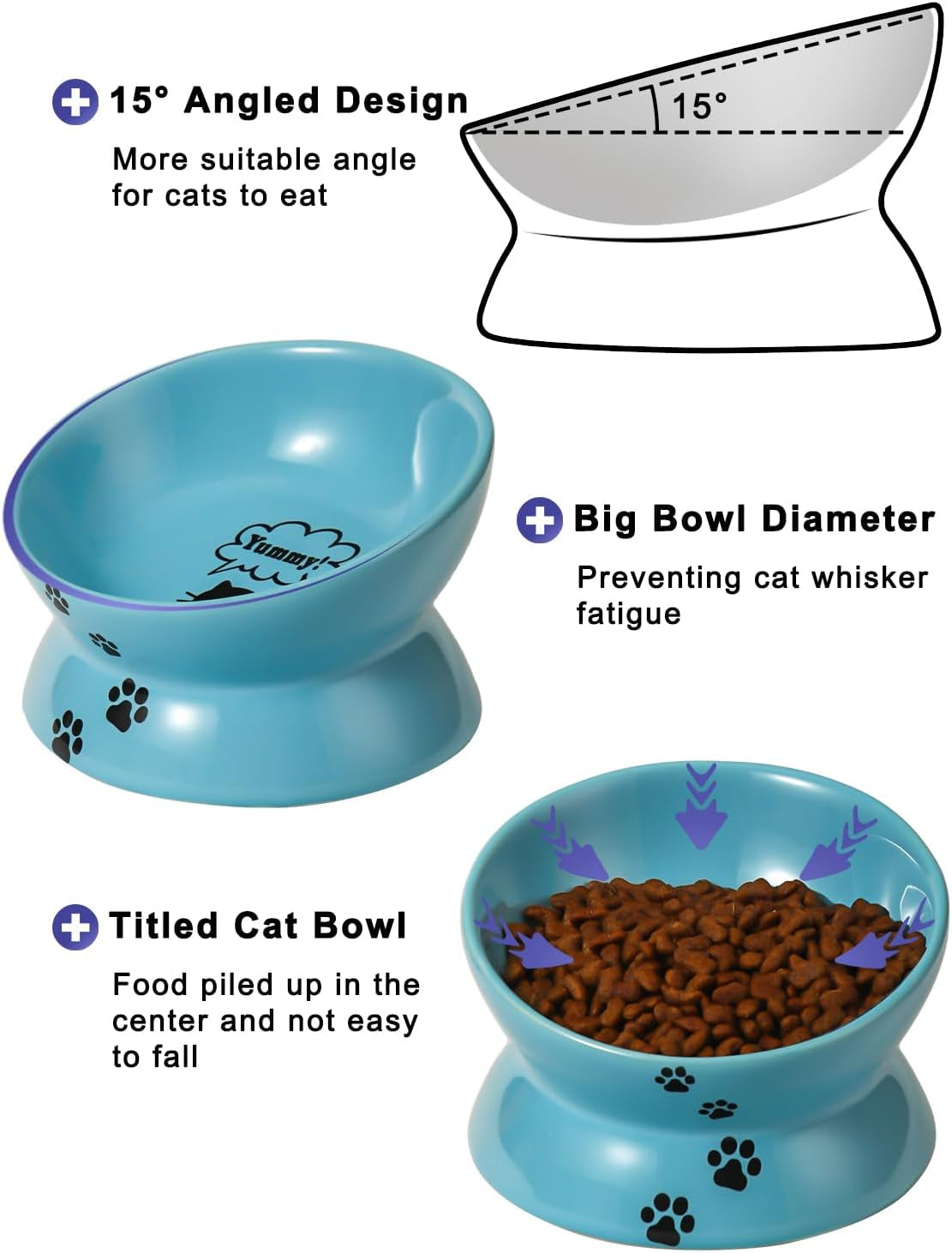 Elevated Ceramic Cat Food Bowl - Anti-Vomiting, Spine-Friendly Design in Lake Blue