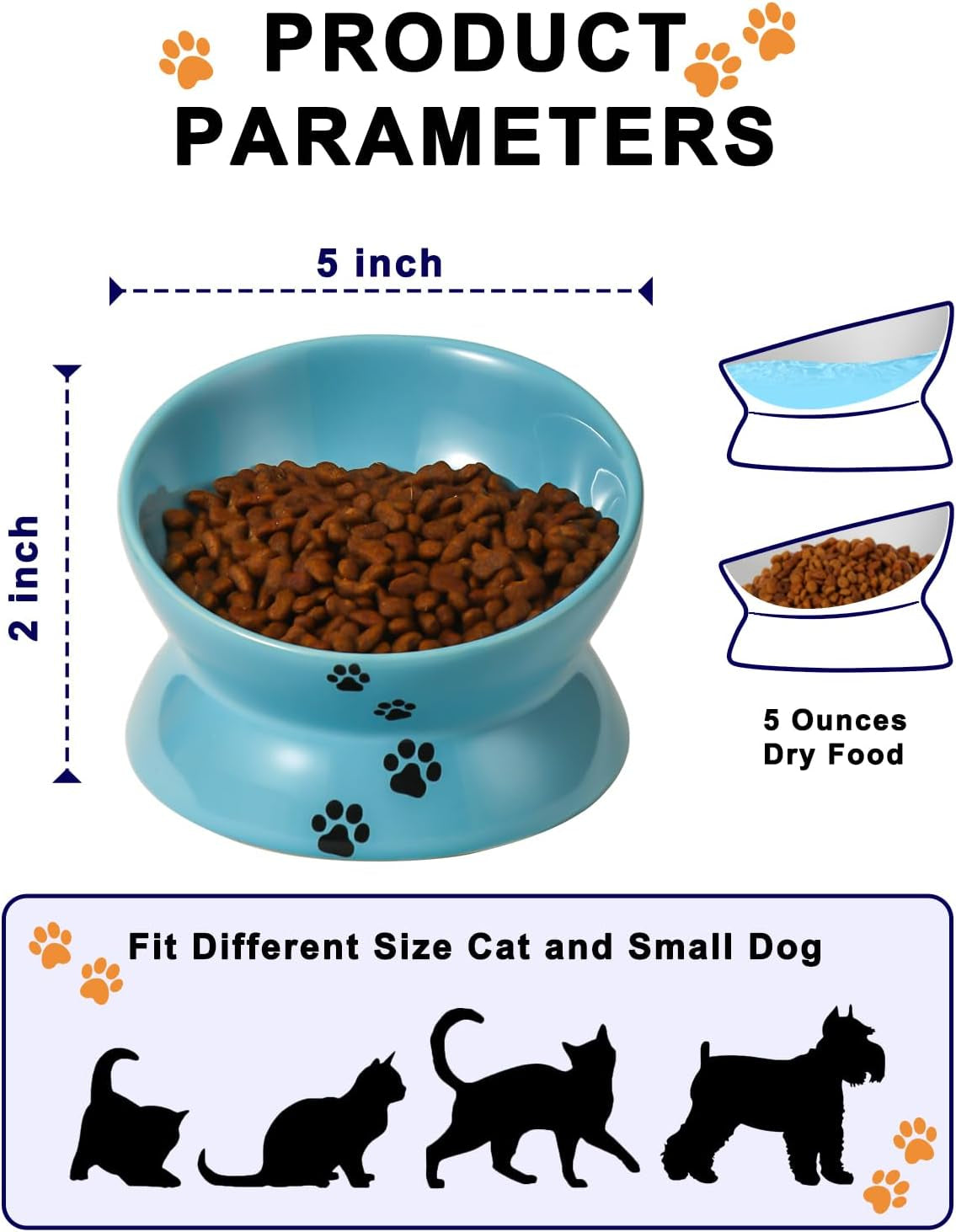 Elevated Ceramic Cat Food Bowl - Anti-Vomiting, Spine-Friendly Design in Lake Blue