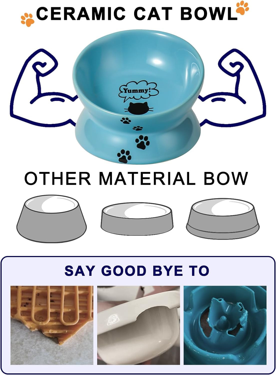 Elevated Ceramic Cat Food Bowl - Anti-Vomiting, Spine-Friendly Design in Lake Blue