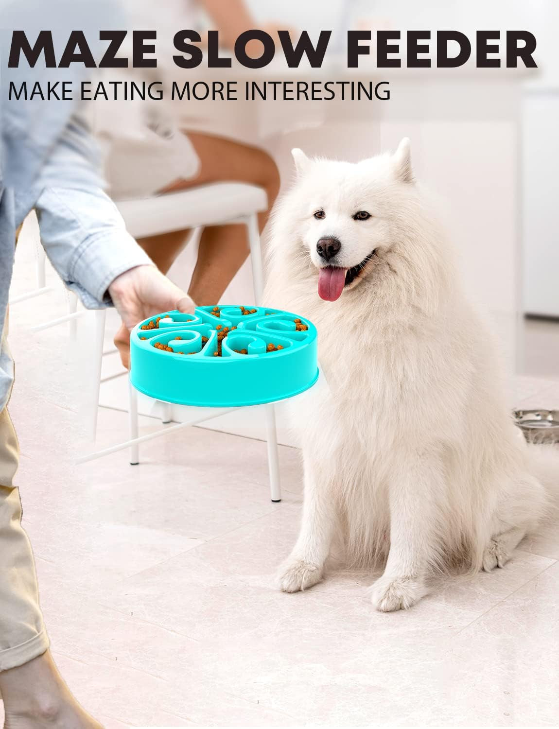 Interactive Slow Feeder Dog Bowls - 2 Cup Puzzle Maze for All Breeds, Perfect for Puppies and Cats